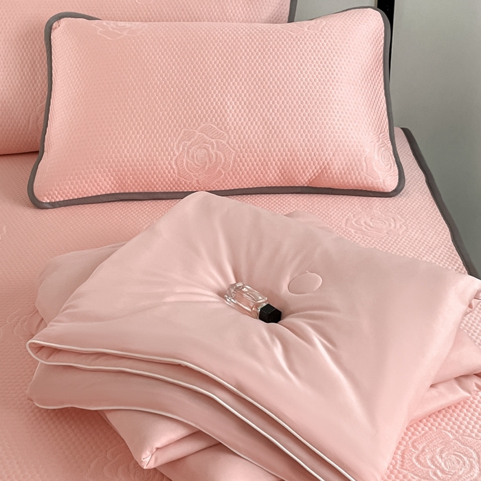 91家纺网 家纺一手货源 找家纺 欧邦2025新款提花冰豆豆床笠款夏被四件套-牡丹系列 牡丹-粉玉