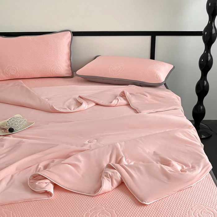 91家纺网 家纺一手货源 找家纺 欧邦2025新款提花冰豆豆床笠款夏被四件套-牡丹系列 牡丹-粉玉