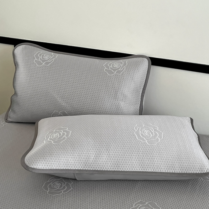 91家纺网 家纺一手货源 找家纺 欧邦2025新款提花冰豆豆床笠款夏被四件套-牡丹系列 牡丹-高级灰