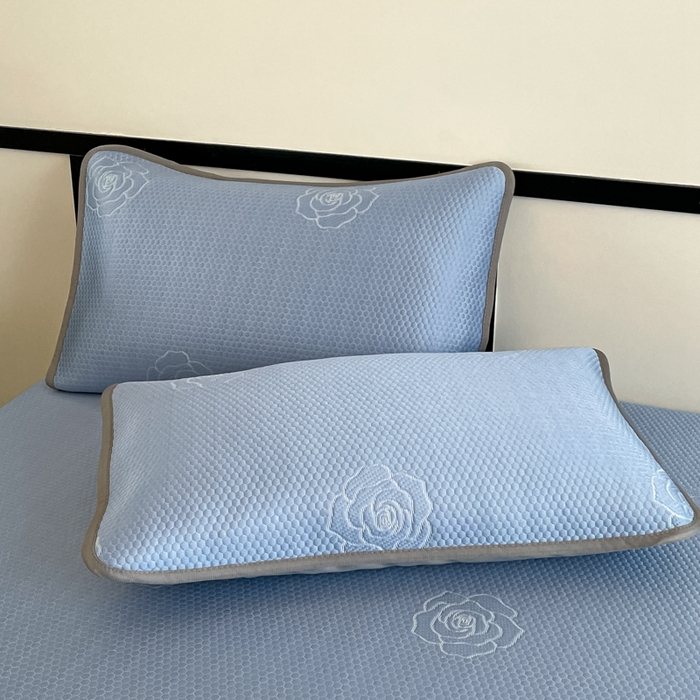 91家纺网 家纺一手货源 找家纺 欧邦2025新款提花冰豆豆床笠款夏被四件套-牡丹系列 牡丹-蓝灰