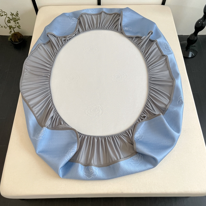 91家纺网 家纺一手货源 找家纺 欧邦2025新款提花冰豆豆床笠款夏被四件套-牡丹系列 牡丹-蓝灰