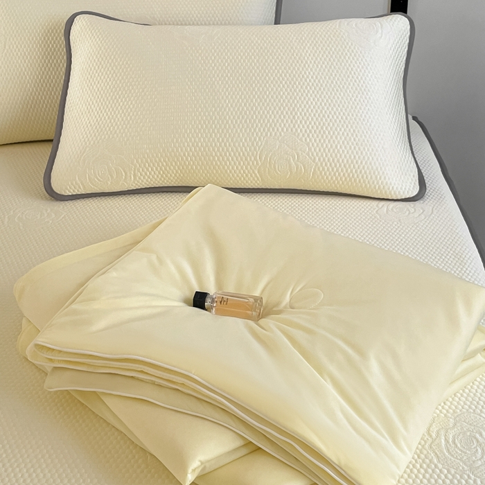 91家纺网 家纺一手货源 找家纺 欧邦2025新款提花冰豆豆床笠款夏被四件套-牡丹系列 牡丹-柠檬黄