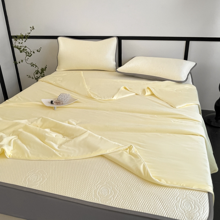 91家纺网 家纺一手货源 找家纺 欧邦2025新款提花冰豆豆床笠款夏被四件套-牡丹系列 牡丹-柠檬黄