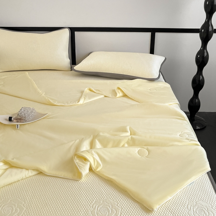 91家纺网 家纺一手货源 找家纺 欧邦2025新款提花冰豆豆床笠款夏被四件套-牡丹系列 牡丹-柠檬黄