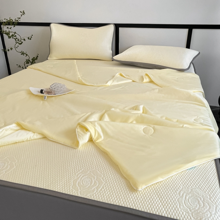 91家纺网 家纺一手货源 找家纺 欧邦2025新款提花冰豆豆床笠款夏被四件套-牡丹系列 牡丹-柠檬黄
