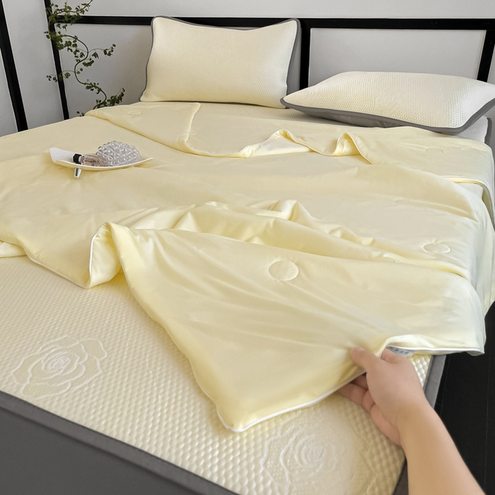 91家纺网 家纺一手货源 找家纺 欧邦2025新款提花冰豆豆床笠款夏被四件套-牡丹系列 牡丹-柠檬黄