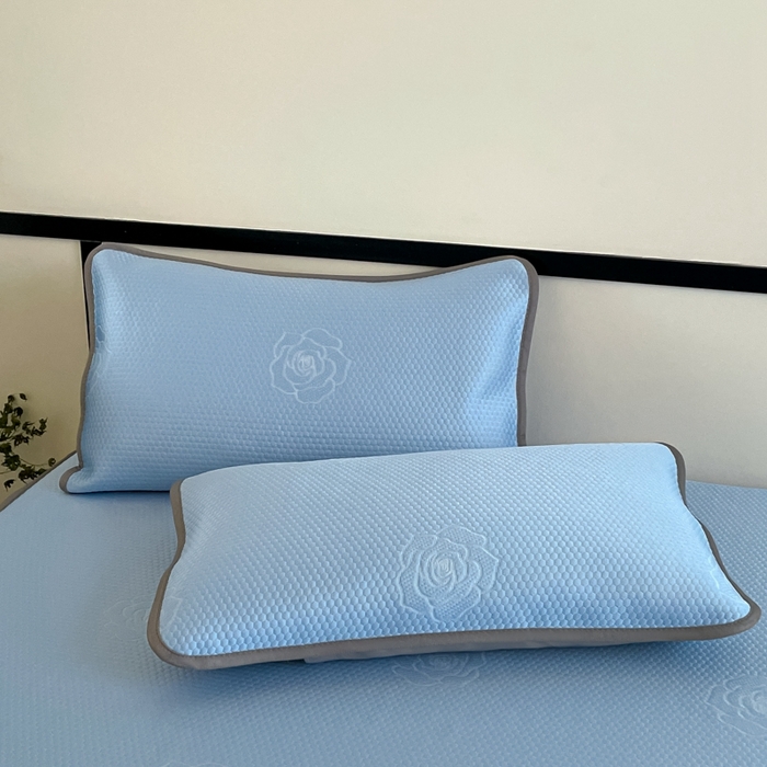 91家纺网 家纺一手货源 找家纺 欧邦2025新款提花冰豆豆床笠款夏被四件套-牡丹系列 牡丹-清雅蓝