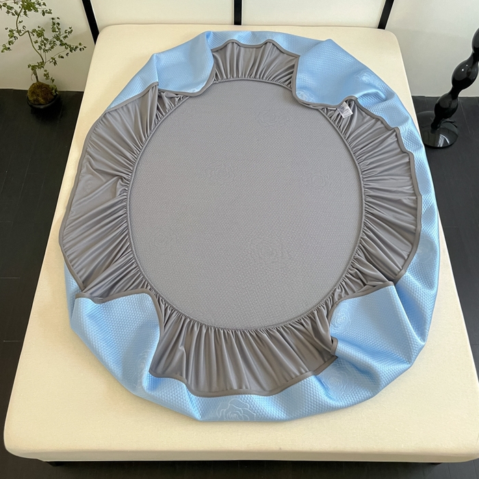 91家纺网 家纺一手货源 找家纺 欧邦2025新款提花冰豆豆床笠款夏被四件套-牡丹系列 牡丹-清雅蓝