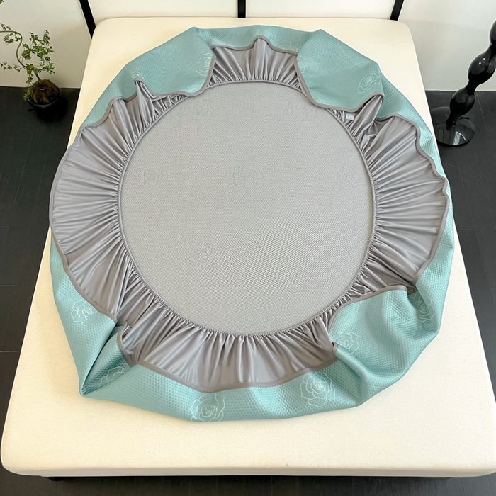 91家纺网 家纺一手货源 找家纺 欧邦2025新款提花冰豆豆床笠款夏被四件套-牡丹系列 牡丹-清雅绿