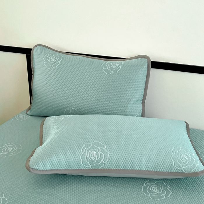 91家纺网 家纺一手货源 找家纺 欧邦2025新款提花冰豆豆床笠款夏被四件套-牡丹系列 牡丹-清雅绿