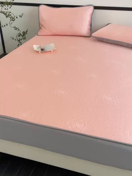 91家纺网 家纺一手货源 找家纺 欧邦2025新款提花冰豆豆床笠款夏被四件套-牡丹系列 牡丹-粉玉