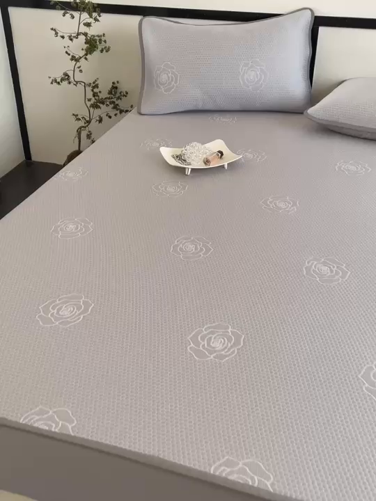 91家纺网 家纺一手货源 找家纺 欧邦2025新款提花冰豆豆床笠款夏被四件套-牡丹系列 牡丹-高级灰