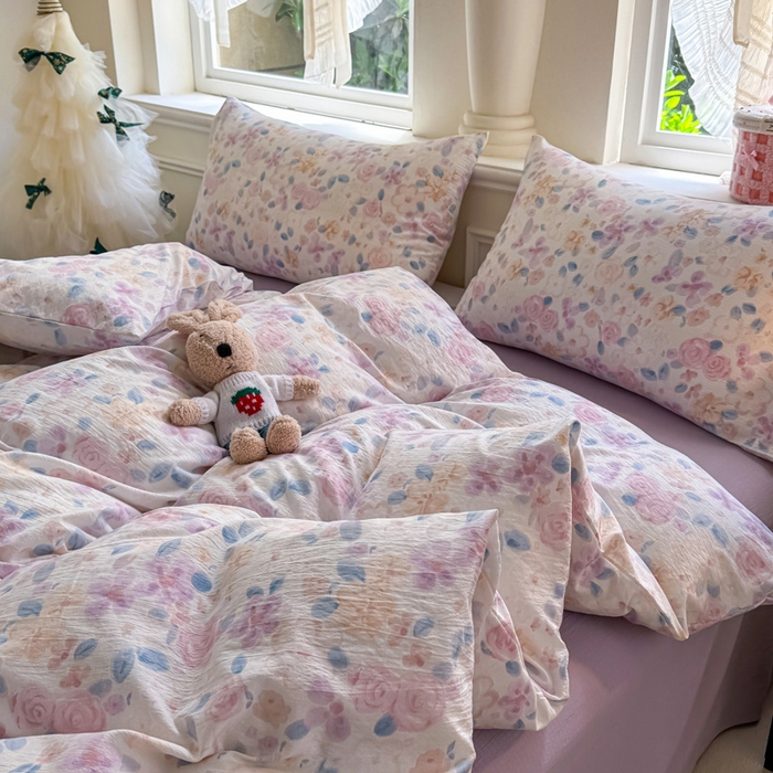 91家纺网 家纺一手货源 找家纺  （提供买家秀 爆款花型 不断货）2025新款超柔A类云感棉木棉双层纱四件套 时间画报