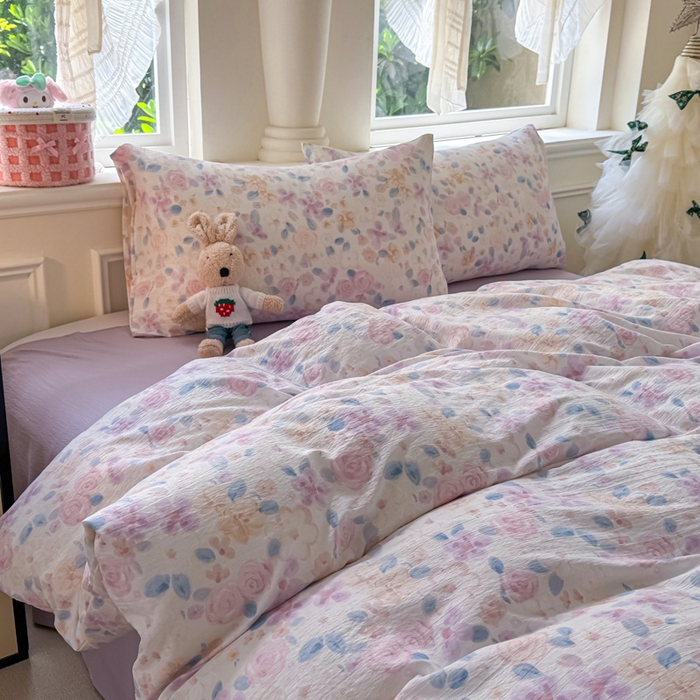 91家纺网 家纺一手货源 找家纺  （提供买家秀 爆款花型 不断货）2025新款超柔A类云感棉木棉双层纱四件套 时间画报