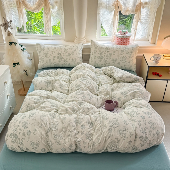 91家纺网 家纺一手货源 找家纺  （提供买家秀 爆款花型 不断货）2025新款超柔A类云感棉木棉双层纱四件套 海象森林