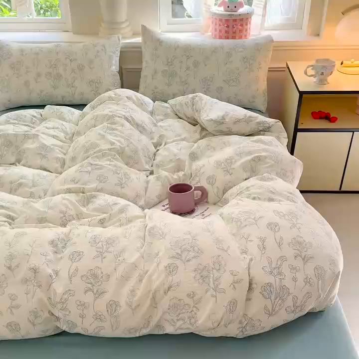 91家纺网 家纺一手货源 找家纺  （提供买家秀 爆款花型 不断货）2025新款超柔A类云感棉木棉双层纱四件套 海象森林