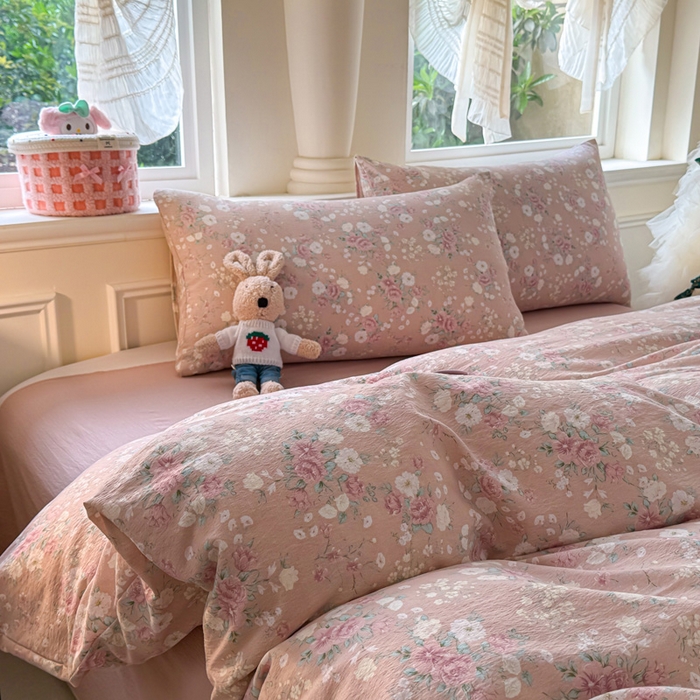 91家纺网 家纺一手货源 找家纺  （提供买家秀 爆款花型 不断货）2025新款超柔A类云感棉木棉双层纱四件套 爱如星辰