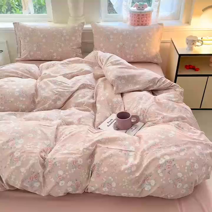 91家纺网 家纺一手货源 找家纺  （提供买家秀 爆款花型 不断货）2025新款超柔A类云感棉木棉双层纱四件套 爱如星辰