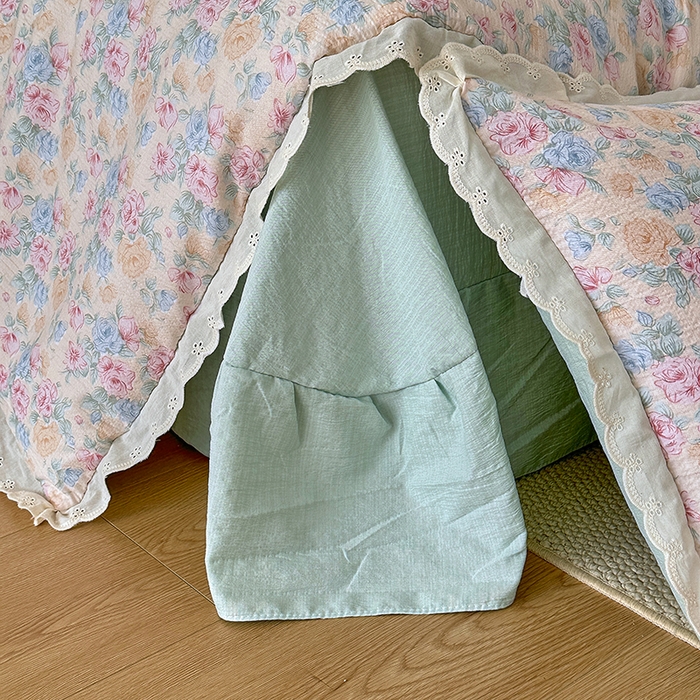 91家纺网 家纺一手货源 找家纺 斯卡诺家纺 2025新款纯棉花边双层纱夏被四件套水洗棉夏被四件套