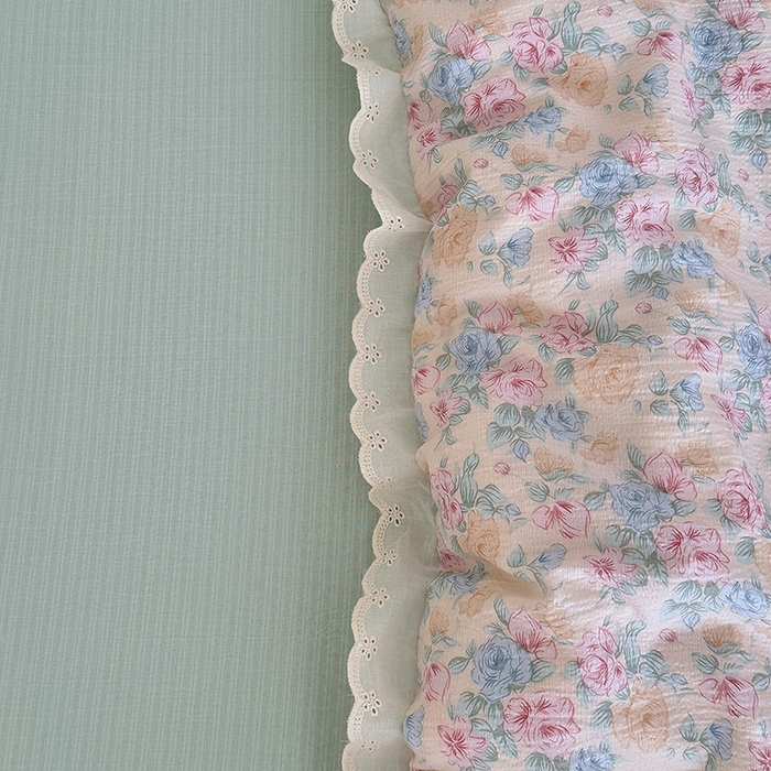 91家纺网 家纺一手货源 找家纺 斯卡诺家纺 2025新款纯棉花边双层纱夏被四件套水洗棉夏被四件套