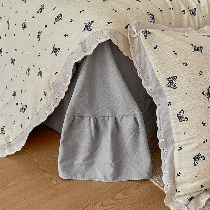 91家纺网 家纺一手货源 找家纺 斯卡诺家纺 2025新款纯棉花边双层纱夏被四件套水洗棉夏被四件套