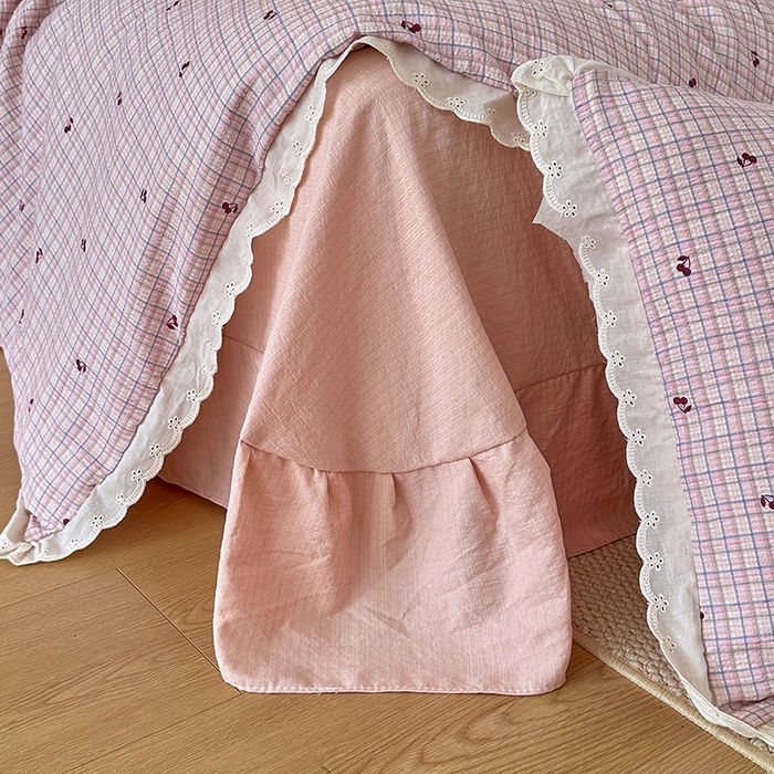 91家纺网 家纺一手货源 找家纺 斯卡诺家纺 2025新款纯棉花边双层纱夏被四件套水洗棉夏被四件套