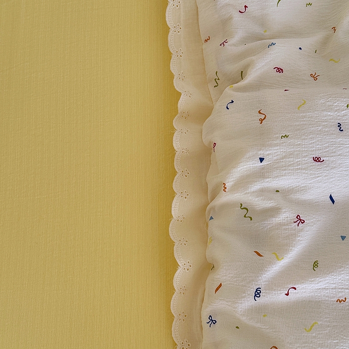 91家纺网 家纺一手货源 找家纺 斯卡诺家纺 2025新款纯棉花边双层纱夏被四件套水洗棉夏被四件套