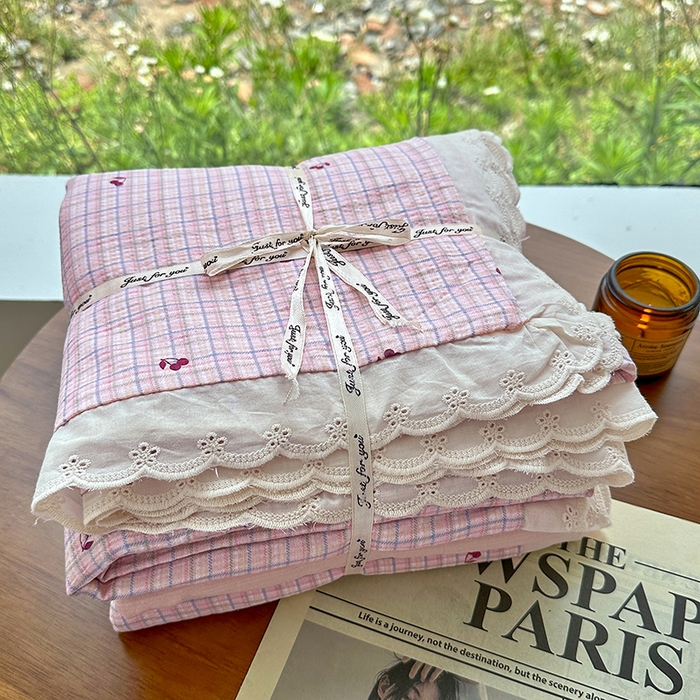 （总）斯卡诺家纺 2025斯卡诺新款镂空全棉花边水洗棉四件套皱皱棉双层纱四件套