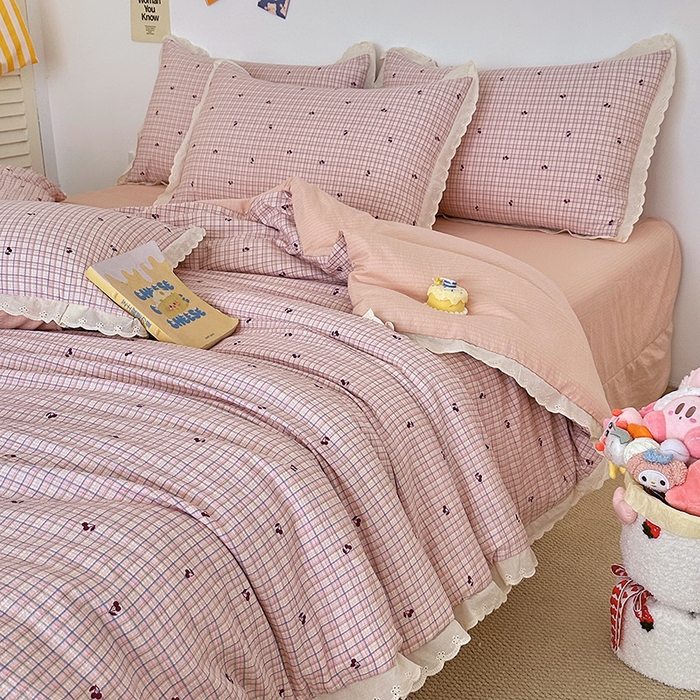 91家纺网 家纺一手货源 找家纺 （总）斯卡诺家纺 2025斯卡诺新款镂空全棉花边水洗棉四件套皱皱棉双层纱四件套