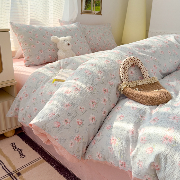 91家纺网 家纺一手货源 找家纺 竹合家纺 2025新品云感皱皱四件套跑量款小清新四件套