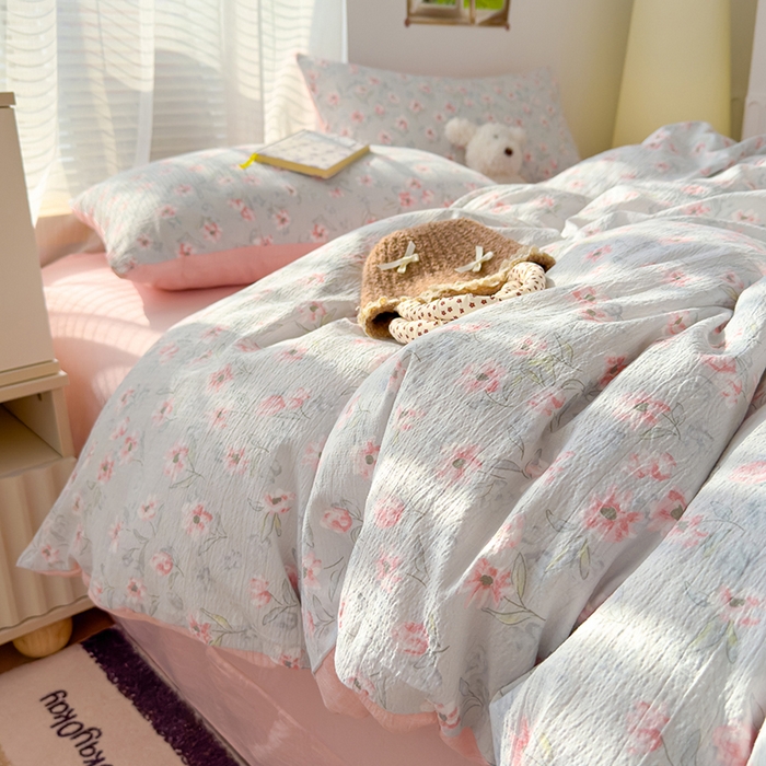 91家纺网 家纺一手货源 找家纺 竹合家纺 2025新品云感皱皱四件套跑量款小清新四件套