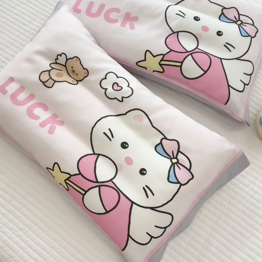 91家纺网 家纺一手货源 找家纺 慕尚2025儿童大版天丝枕套 可爱猫粉