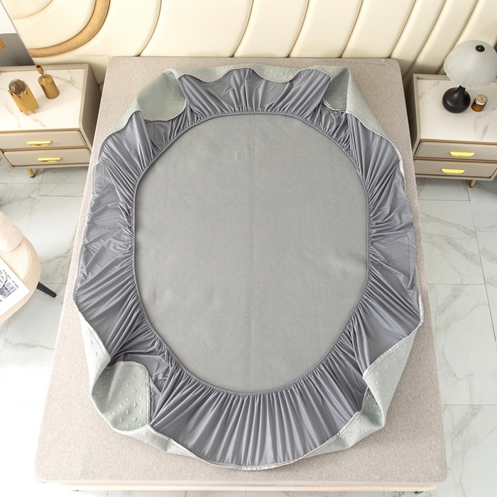 91家纺网 家纺一手货源 找家纺 乐居家纺 2025新款中分子PE凉感凉豆豆提花凉席床笠款 灰色爱心