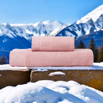 2025新款中国风迷宫格加厚全棉毛巾浴巾两件套浴室吸水浴巾纯棉毛巾浴巾套装 迷宫格-桃粉毛巾浴巾套装