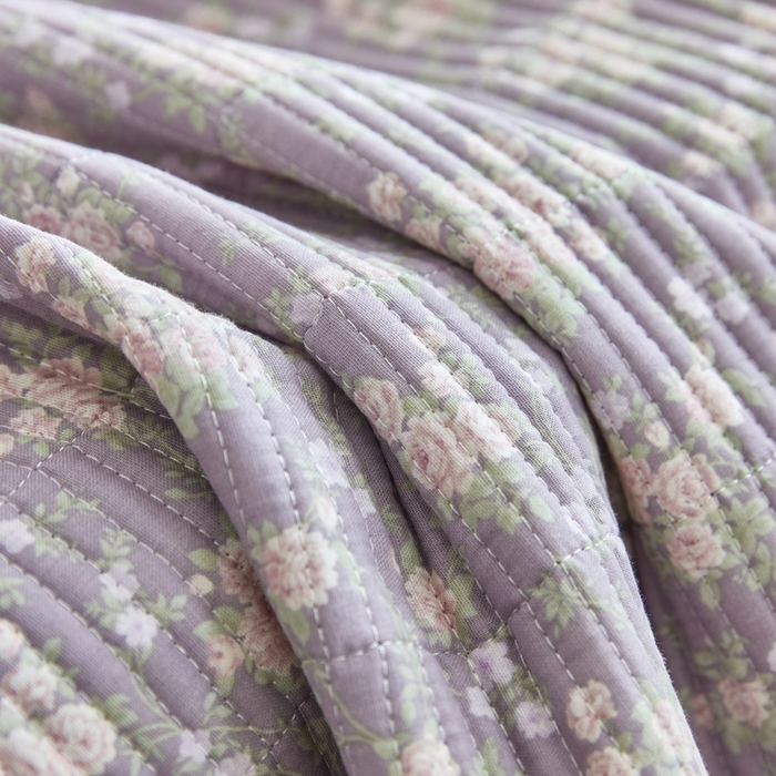 91家纺网 家纺一手货源 找家纺 亿梵家居 2025新款全棉纯棉双层纱床盖三件套A类母婴级纯棉床盖炕盖夹棉床单 云溪之镜-紫