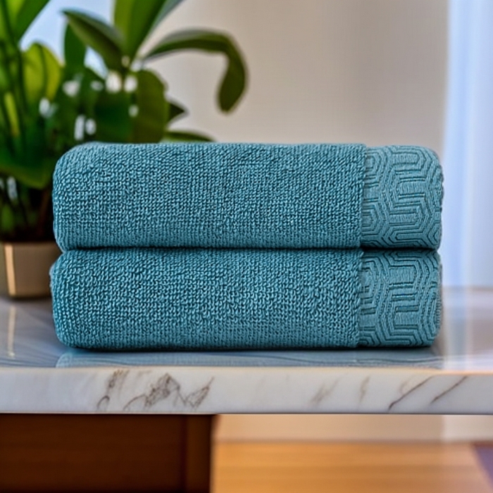 91家纺网 家纺一手货源 找家纺 2025新款中国风迷宫格加厚全棉毛巾浴巾两件套浴室吸水浴巾纯棉毛巾浴巾套装 迷宫格-靛青毛巾2条装