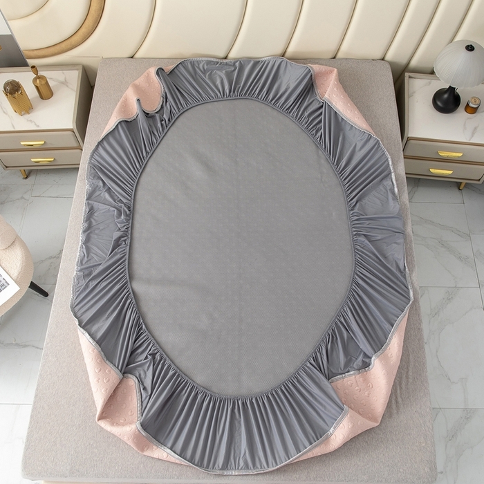 91家纺网 家纺一手货源 找家纺 乐居家纺 2025新款中分子PE凉感凉豆豆提花凉席床笠款 玉色爱心