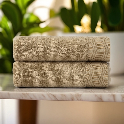 91家纺网 家纺一手货源 找家纺 2025新款中国风迷宫格加厚全棉毛巾浴巾两件套浴室吸水浴巾纯棉毛巾浴巾套装 迷宫格-藤黄毛巾2条装