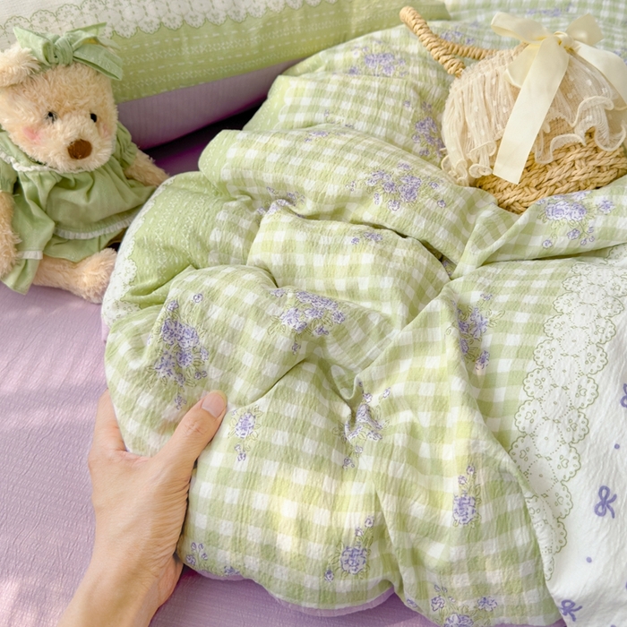 91家纺网 家纺一手货源 找家纺 竹合家纺 2025新品云感皱皱四件套跑量款小清新四件套 梦境-绿