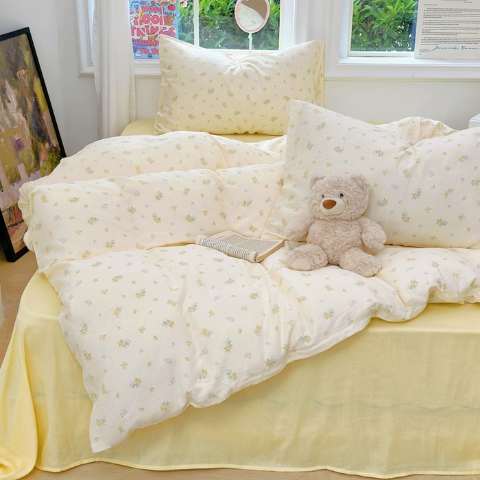 91家纺网 家纺一手货源 找家纺 于果 2025新款全棉双层纱四件套第五批 枇杷果