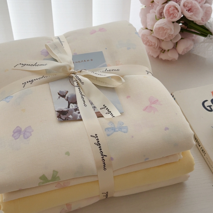 91家纺网 家纺一手货源 找家纺 于果 2025新款全棉双层纱四件套第五批 七彩蝴蝶结