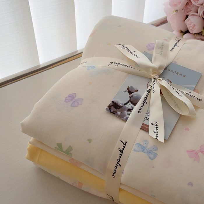 91家纺网 家纺一手货源 找家纺 于果 2025新款全棉双层纱四件套第五批 七彩蝴蝶结