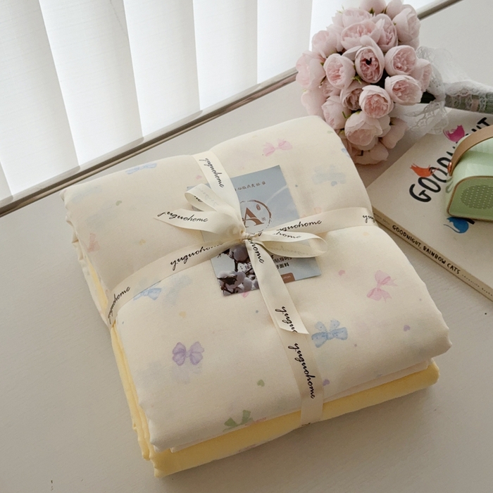 91家纺网 家纺一手货源 找家纺 于果 2025新款全棉双层纱四件套第五批 七彩蝴蝶结