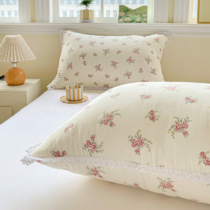 91家纺网 家纺一手货源 找家纺 卓昌枕芯 2025新款全棉纯棉双层纱花边枕头全棉枕头枕芯 花漾-全棉双层纱 48x74cm低枕/对