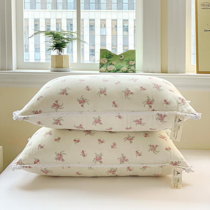 91家纺网 家纺一手货源 找家纺 卓昌枕芯 2025新款全棉纯棉双层纱花边枕头全棉枕头枕芯 花漾-全棉双层纱 48x74cm高枕/只