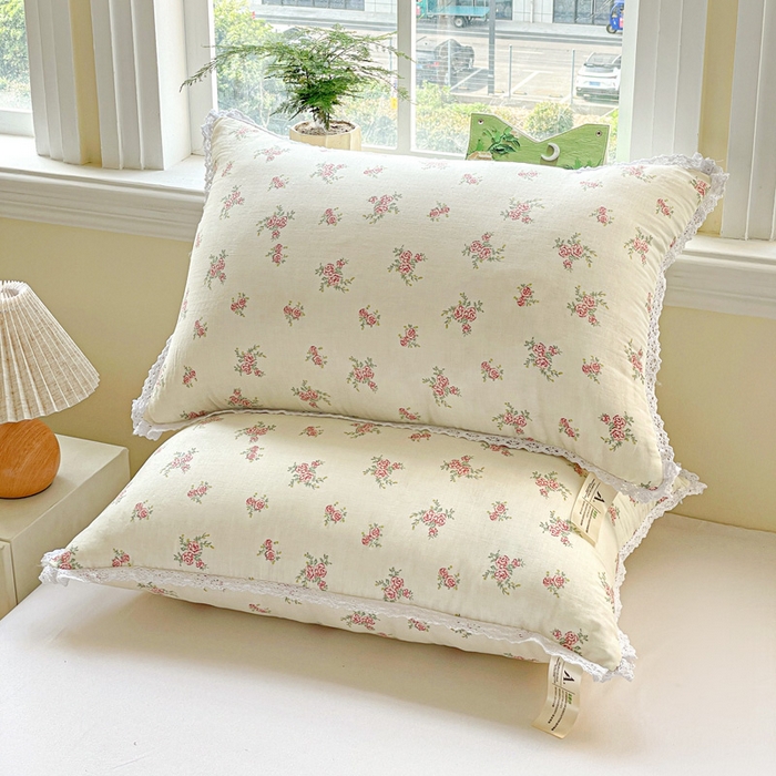 卓昌枕芯 2025新款全棉纯棉双层纱花边枕头全棉枕头枕芯 花漾-全棉双层纱 48x74cm高枕/只