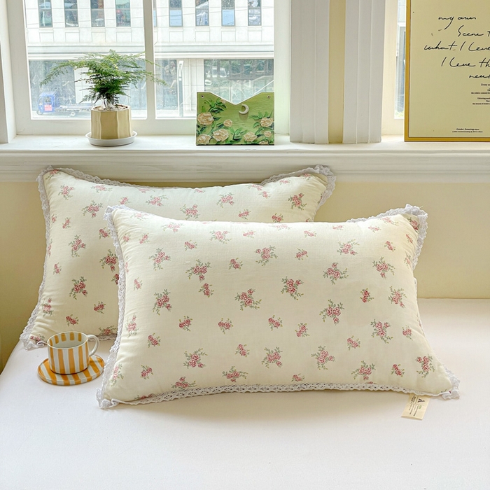 91家纺网 家纺一手货源 找家纺 卓昌枕芯 2025新款全棉纯棉双层纱花边枕头全棉枕头枕芯 花漾-全棉双层纱 48x74cm高枕/对