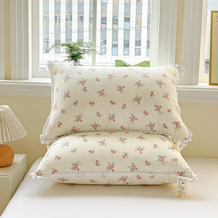 91家纺网 家纺一手货源 找家纺 卓昌枕芯 2025新款全棉纯棉双层纱花边枕头全棉枕头枕芯 花漾-全棉双层纱 48x74cm高枕/对