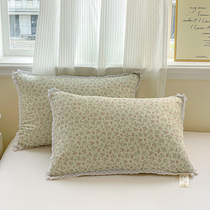 91家纺网 家纺一手货源 找家纺 卓昌枕芯 2025新款全棉纯棉双层纱花边枕头全棉枕头枕芯 伊朵绿-全棉双层纱 48x74cm低枕/对