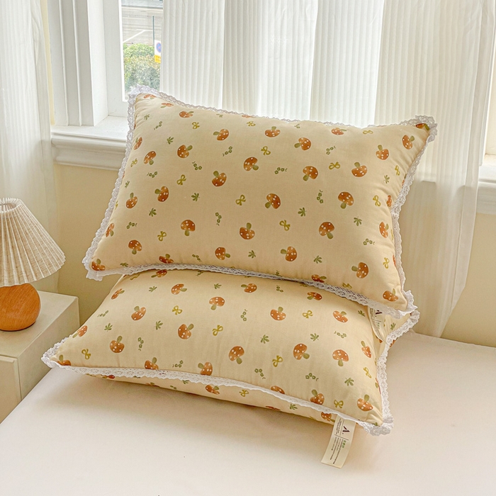 卓昌枕芯 2025新款全棉纯棉双层纱花边枕头全棉枕头枕芯 磨菇林-全棉双层纱 48x74cm高枕/对